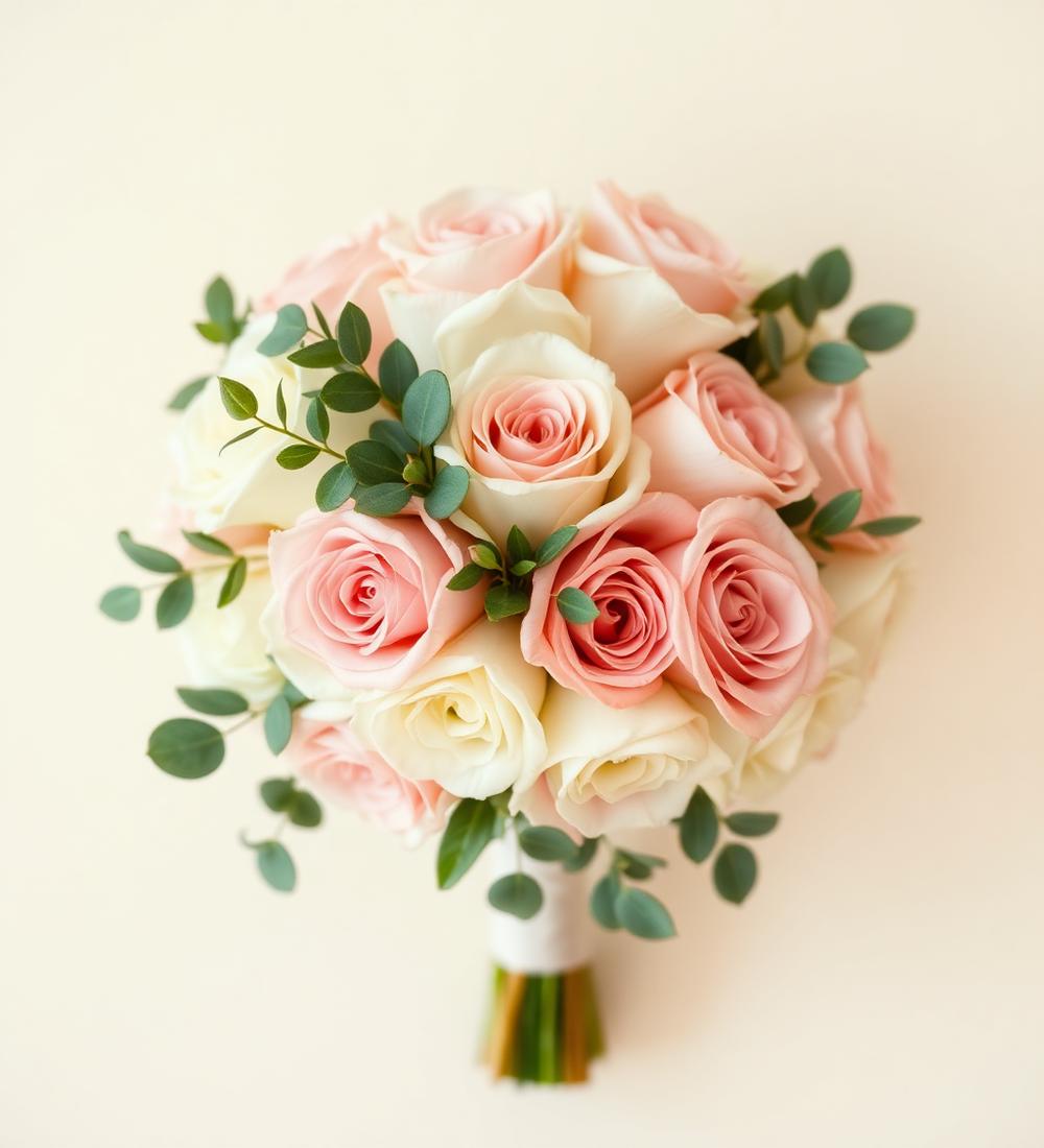 Soft pink and cream rose bouquet